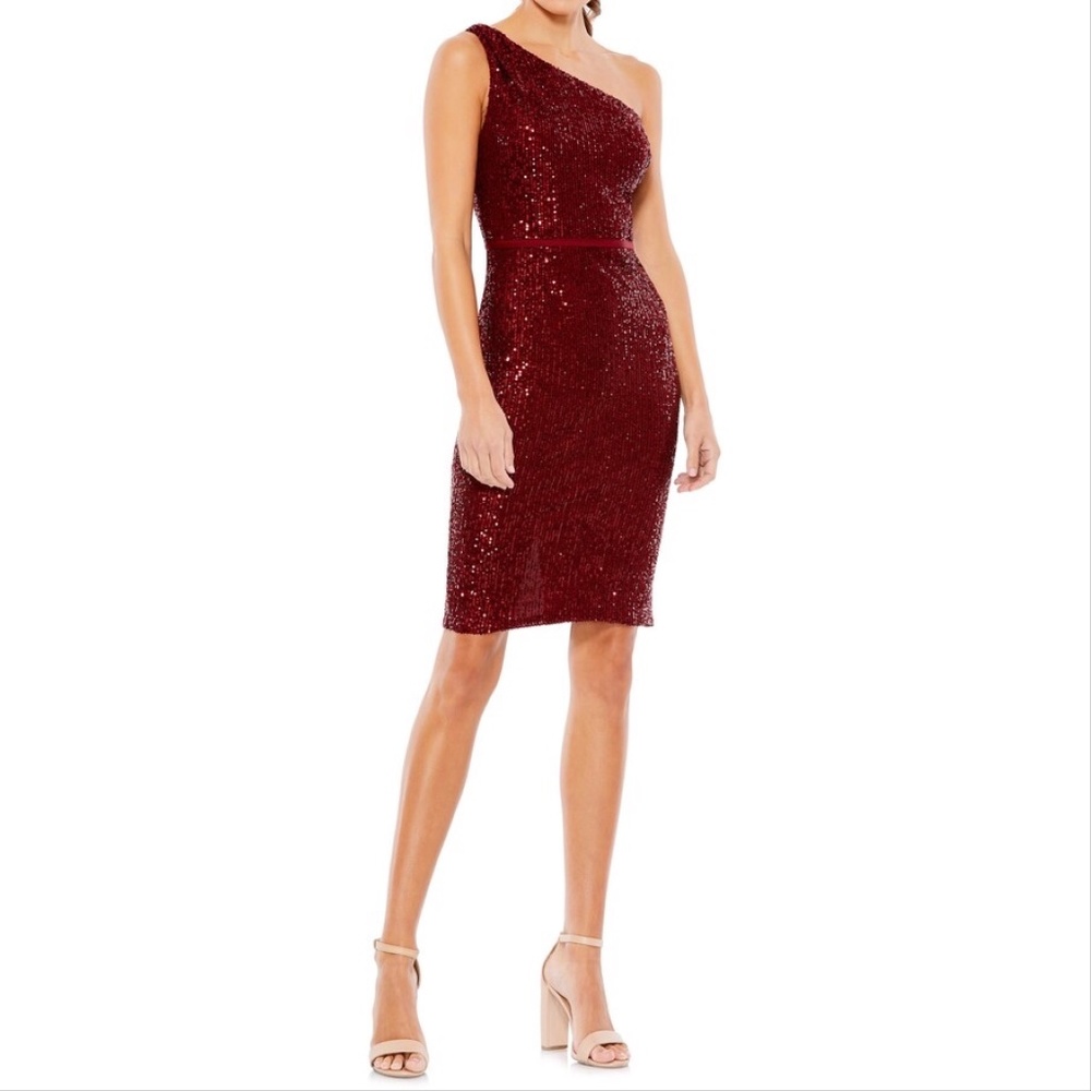 NEW Mac Duggal Ieena 26497 Sequin One Shoulder Cutout Back Dress Size 4